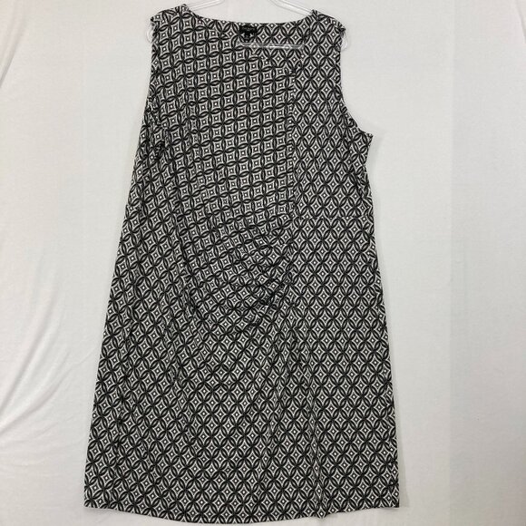 Talbots 3X Black White Geometric Print Ruched Sleeveless Stretch Dress Office - Picture 1 of 10